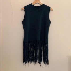 Sleeveless, emerald, fringed sweater, size large